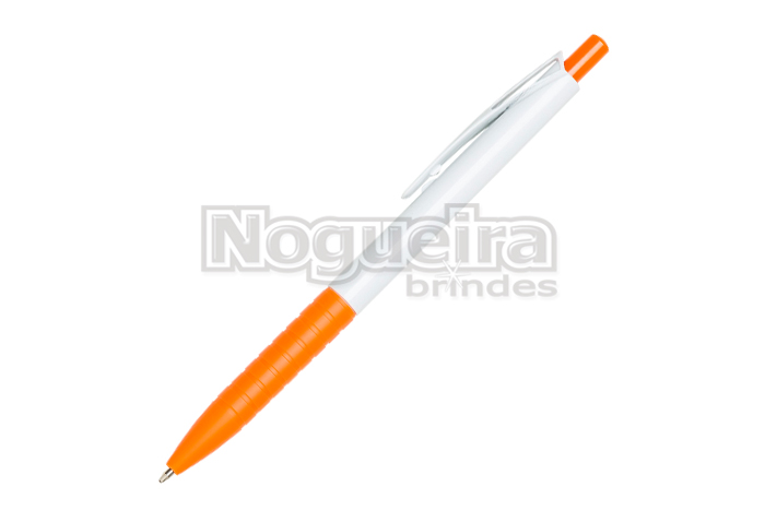 Caneta Plástica Branca com Detalhe Colorido Personalizada