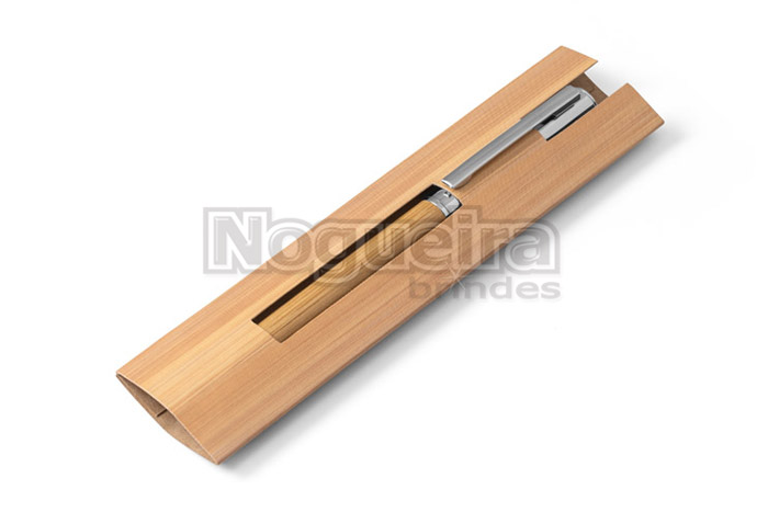 Caneta Roller de Metal e Bambu Personalizada