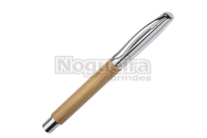 Caneta Roller de Bambu e Metal Personalizada