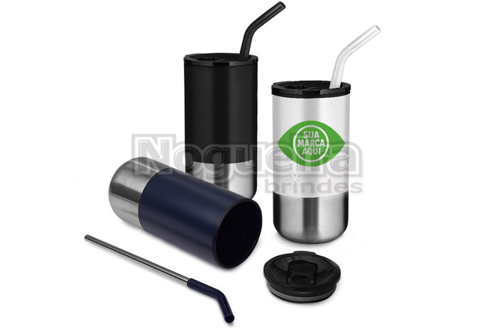 Copo em Inox com Canudo Removível Personalizado