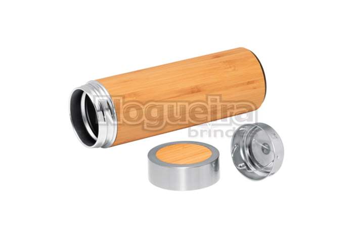 Garrafa Térmica com Revestimento em Bambu Personalizada