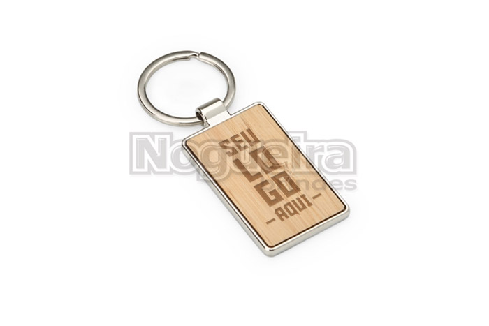 Chaveiro de Metal e Bambu Personalizado com Logotipo