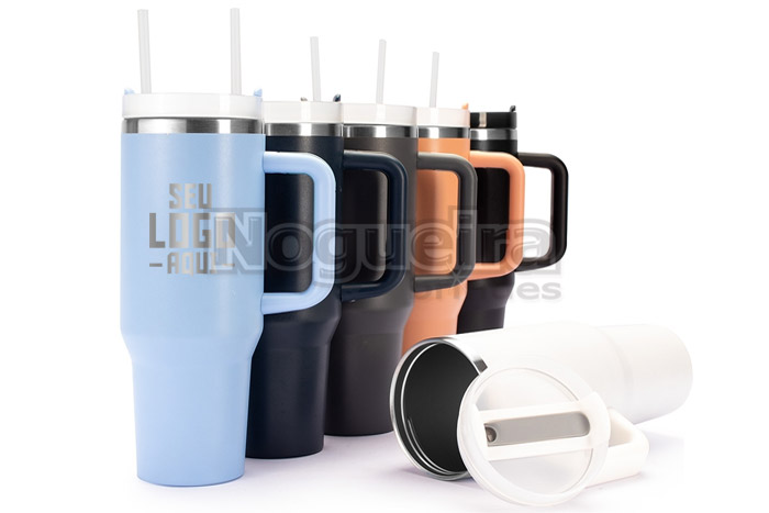 Caneca Térmica com Alça e Canudo Personalizada